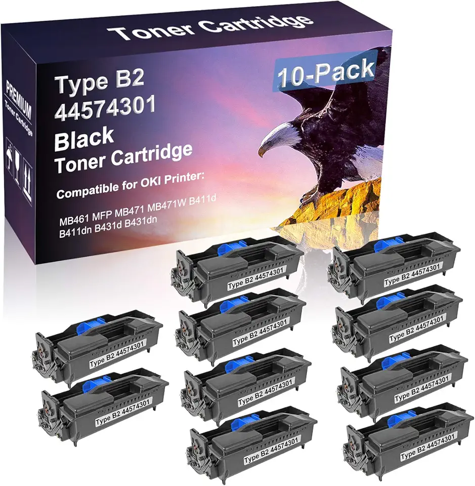 10 Pack (Black) Compatible High Yield Type B2 | 44574301 Laser Printer Toner Cartridge use for MB461 MFP MB471 MB471W B411d B411dn B431d B431dn Printer