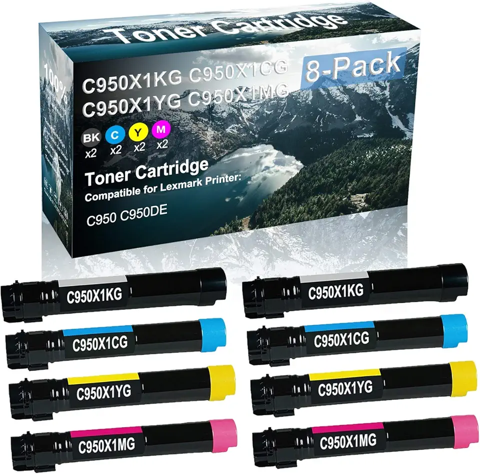 8 Pack (BK+C+Y+M) Compatible High Capacity Printer Toner Cartridge Replacement for C950X1KG C950X1CG C950X1YG C950X1MG Printer Cartridge use for C950 C950DE Printer
