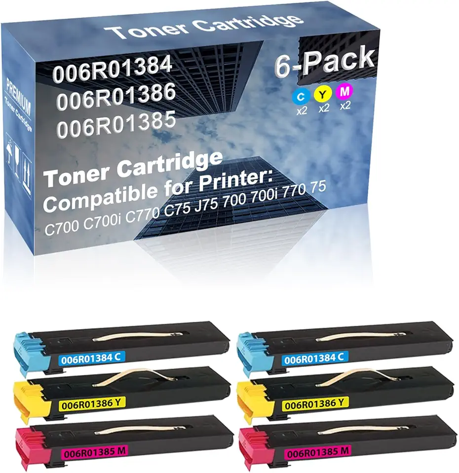 6-Pack (2C+2Y+2M) Compatible High Capacity 006R01384+ 006R01386+ 006R01385 Toner Cartridge Used for C700 C700i C770 C75 J75 700 700i 770 75 Printer