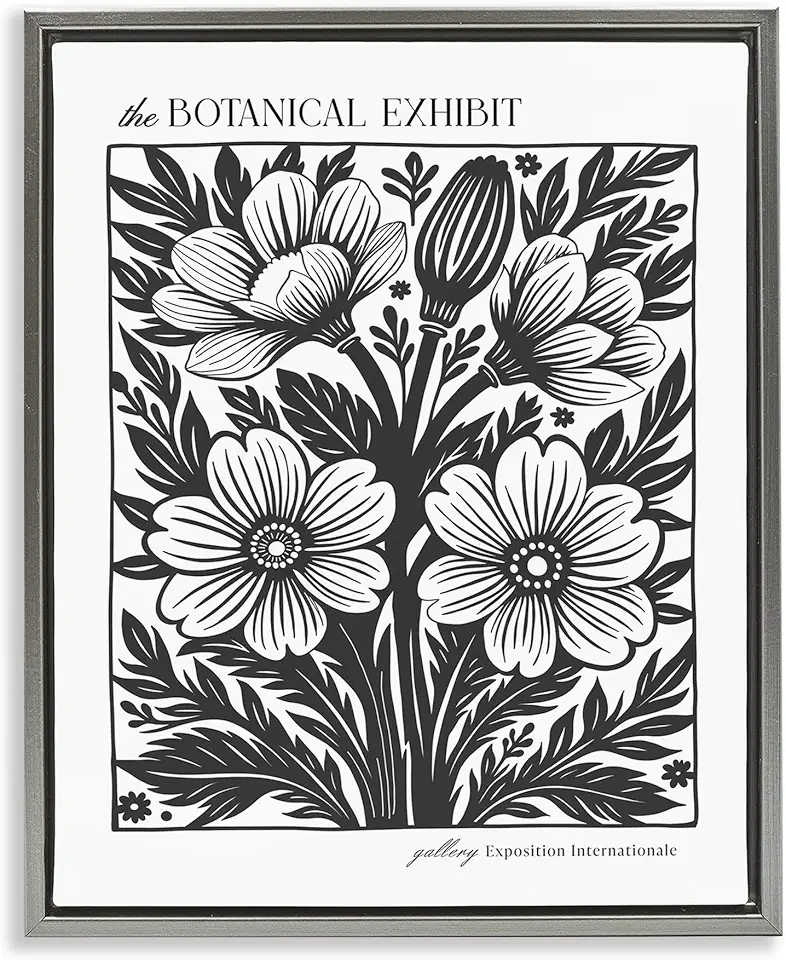 Stupell Industries Vintage Botanical Blooms Gray Framed Floater Canvas Wall Art Design by Lettered and Lined, 17 x 21