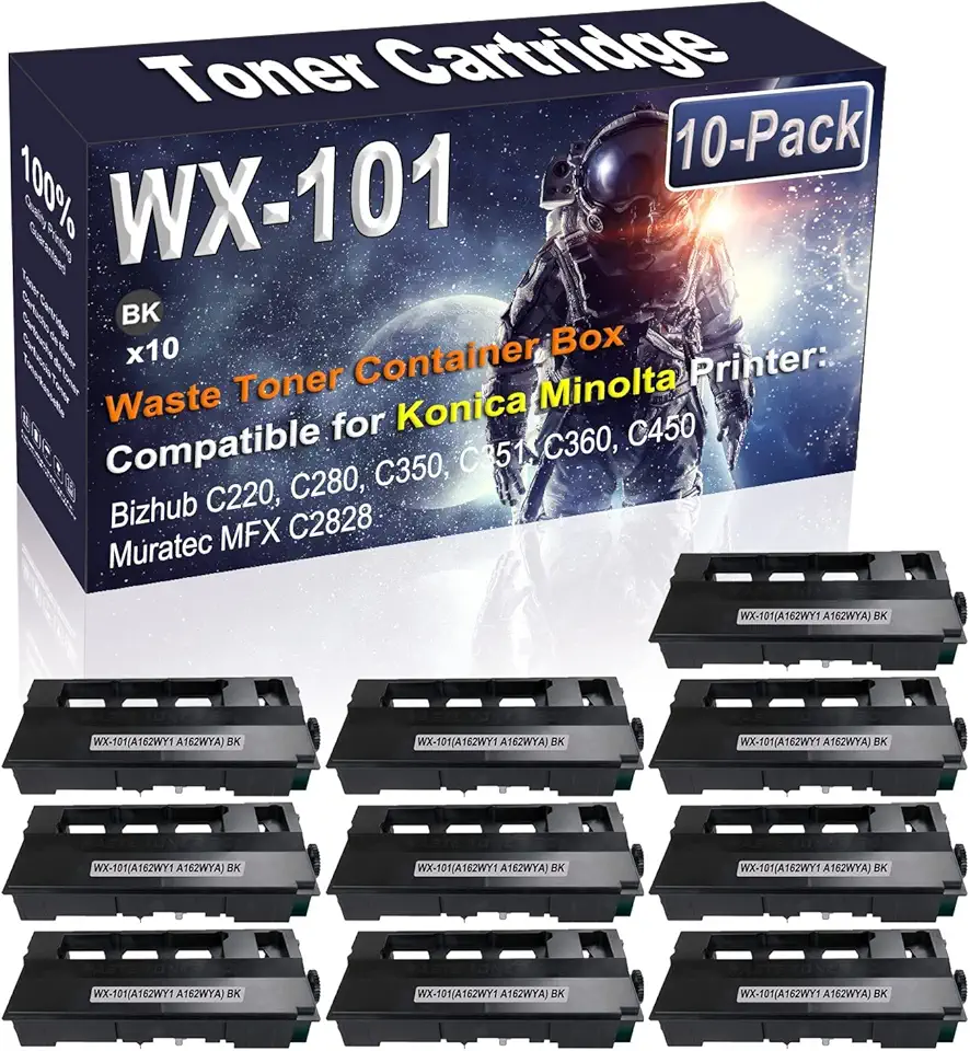 10-Pack (Black) Compatible WX101 WX-101 (A162WY1 A162WYA) Waste Toner Container Box Replacement for Konica Minolta Bizhub C220 C280 C350 C351 C360 Printer