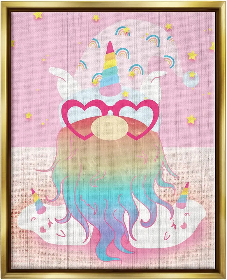Stupell Industries Pink Rainbow Unicorn Gnome Framed Floater Canvas Wall Art, Design by Lil' Rue