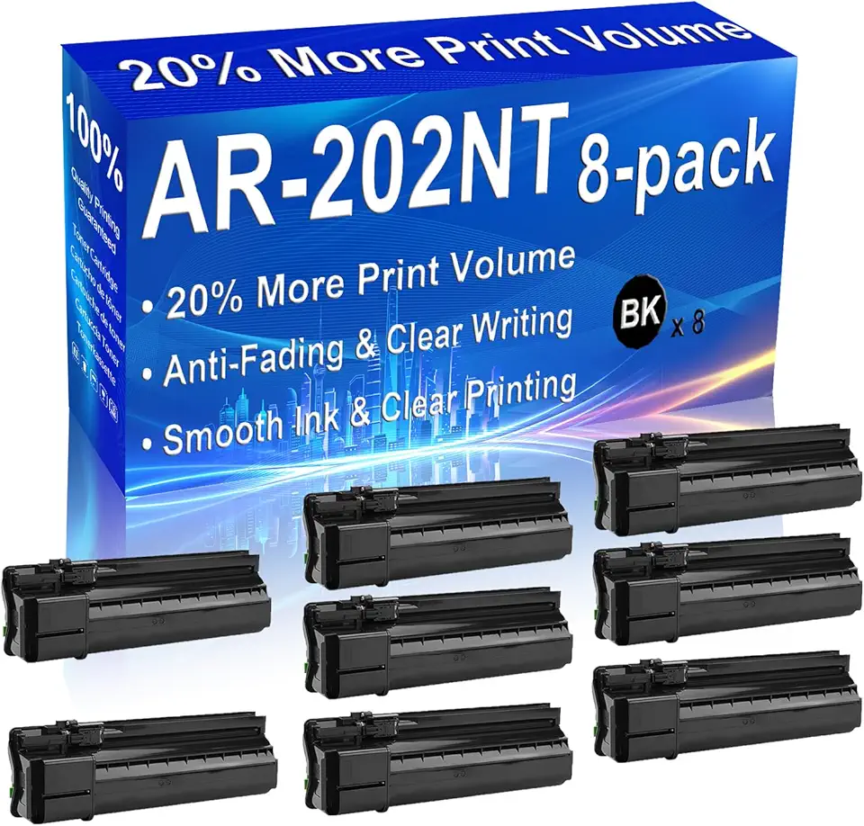 8-Pack (Black) Compatible AR-162 AR-163 AR-164 AR-201 AR-207 M160 Laser Toner Cartridge (High Capacity) Replacement for AR-202NT Printer Toner Cartridge