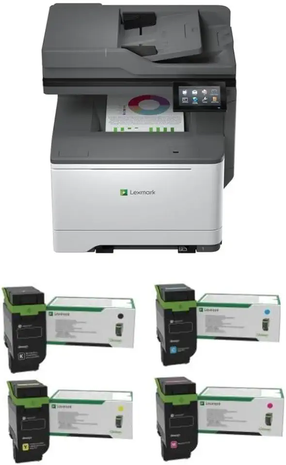 Lexmark CX532adwe Color Laser Wireless All-in-One (50M7040) Bundle with 75M10K0 Blk 3K Yield Toner, 75M10C0 Cyan 2K Yield Toner, 75M10M0 Magenta 2K Yield Toner, 75M10Y0 Yellow 2K Yield Toner