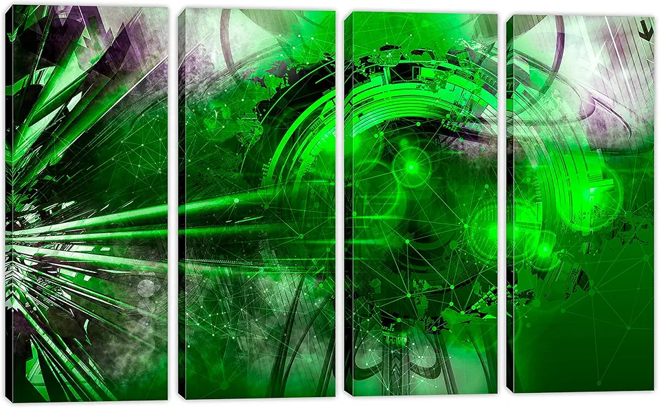 80 x 50 TOTAL - Abstract Wall Art Green technology Canvas Print - 4 Panel Split. digital art engineering prints