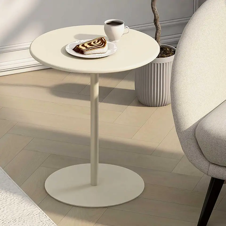 Round Bar Table for Narrow Space, Counter Bistro Pub Tables with Fixed Tabletop and Stable Base, Small Coffee Table, Circular Cocktail Dining Table for Home, Office and Kitchen, Beige(40x40x62cm)
