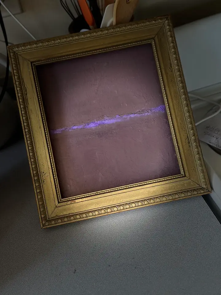 Abstract Purple Horizon Wall Art, Vintage Gold Ornate Frame, Contemporary Painting