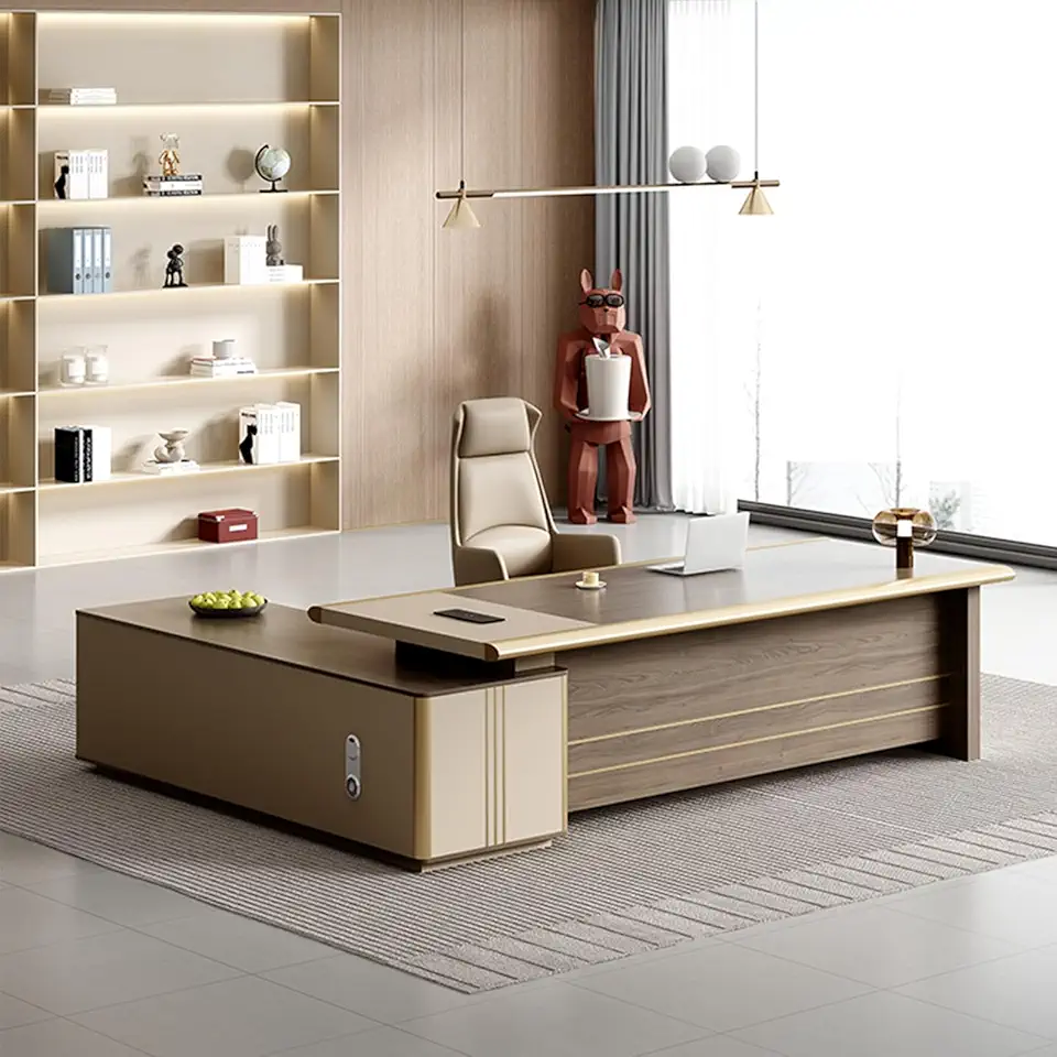 Modern Executive Desk for CEO Boss Manager with Storage Cabinet, L-Shaped Computer Desk with Drawers Business Furniture Set Workstation for Home Office with USB Power Outlet