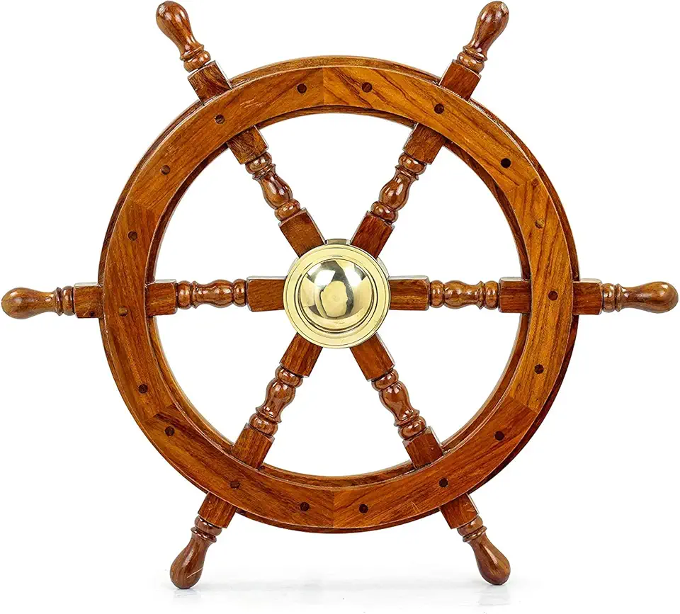 Nagina International Nautical Handcrafted Wooden Ship Wheel - Home Wall Decor | Pirate's wall Hanging Sculpture & Accessories - Batasa Pendi (72 Inches)