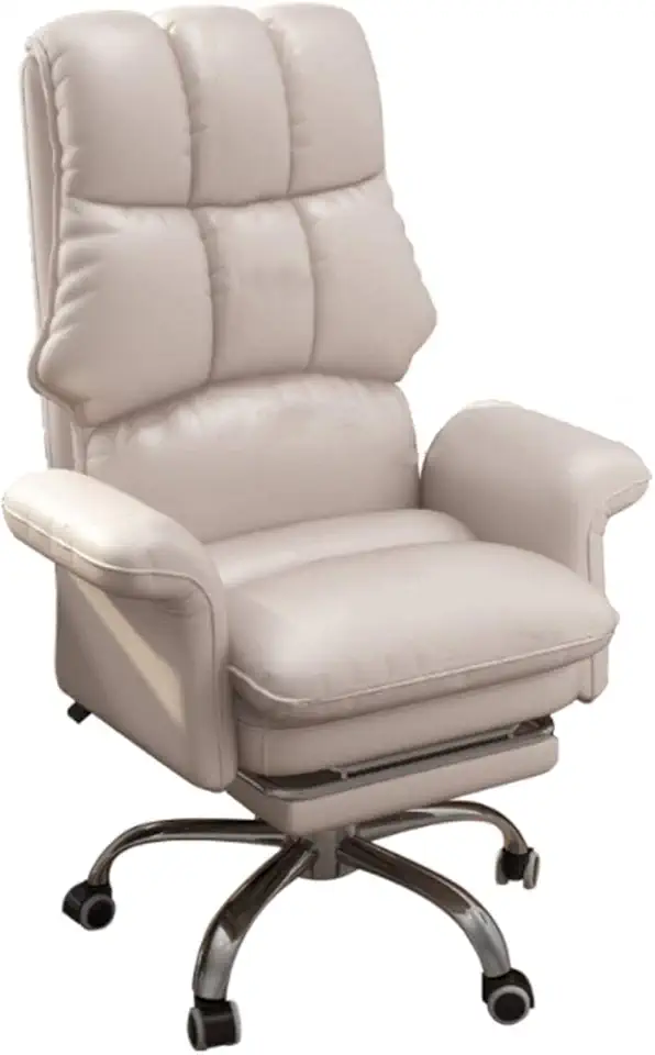 Office Chair Boss Chair Sofa Chair Recliner Chair Swivel Rolling Chair Computer with Retractible Footrest Leather White Vision,
