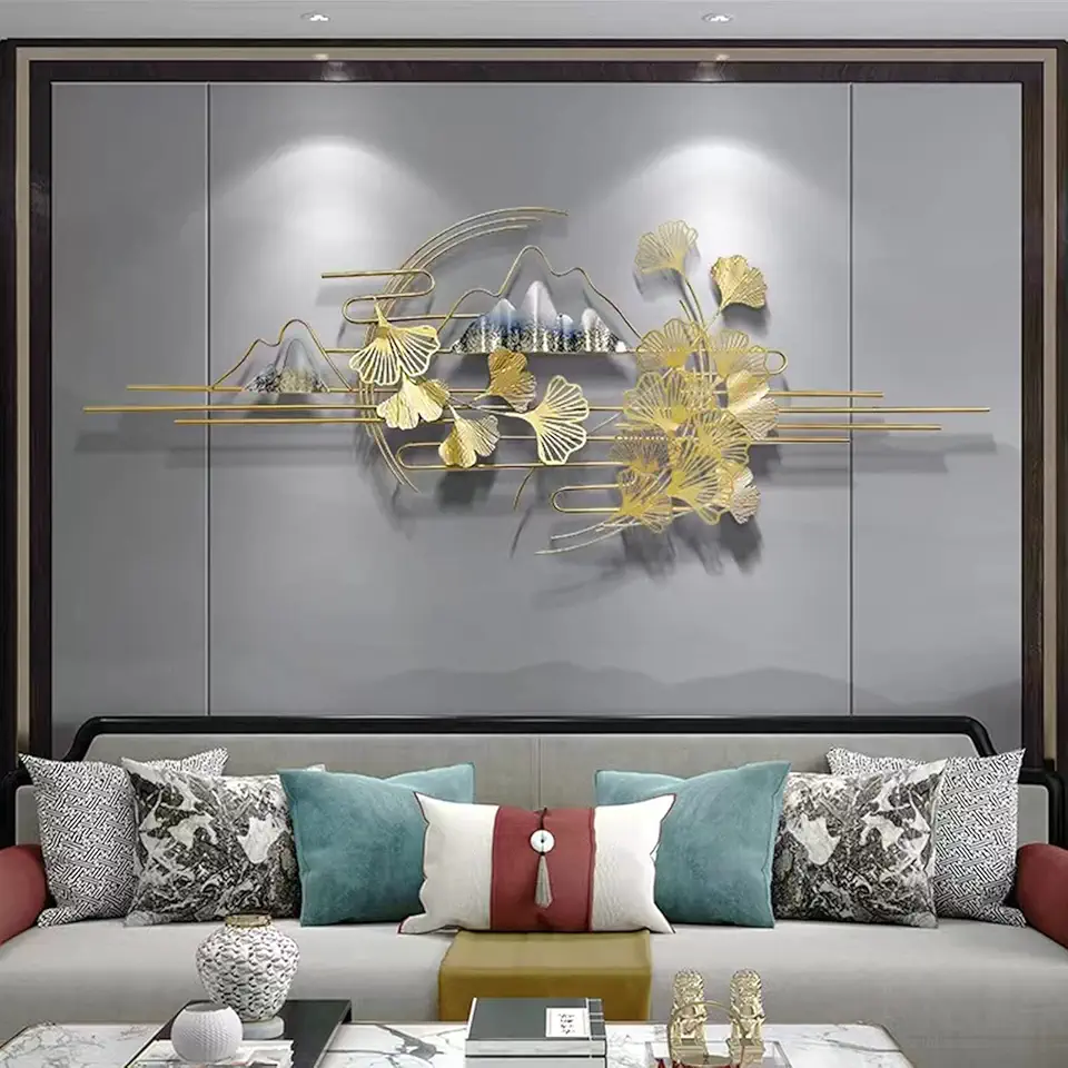 3D Iron Metal Ginkgo Leaf Wall Art Decoration, Wall Sculpture, Living Room Bedroom Hotel Home Wall Decoration