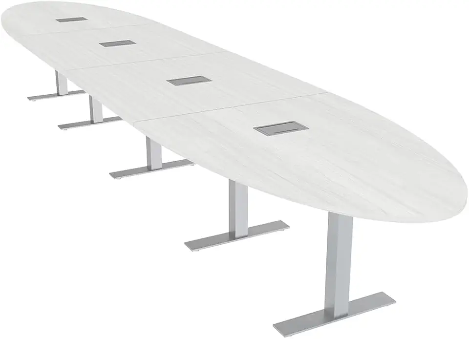 SKUTCHI DESIGNS INC. 18 Person Oval Conference Table with Electric and Data | 20' Modular Boardroom Table | Harmony Series | White Cypress