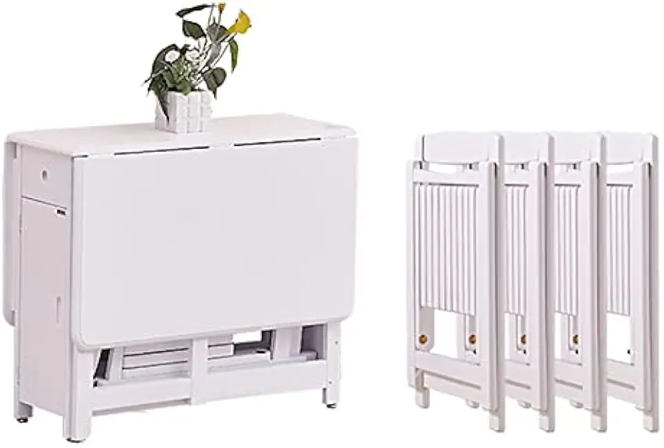 Folding Dining Table Set with Chairs Drop Leaf Extension Rolling Wheels Drawer Storage Solid Wood Farmhouse Design Space-Saving Kitchen Island Furniture