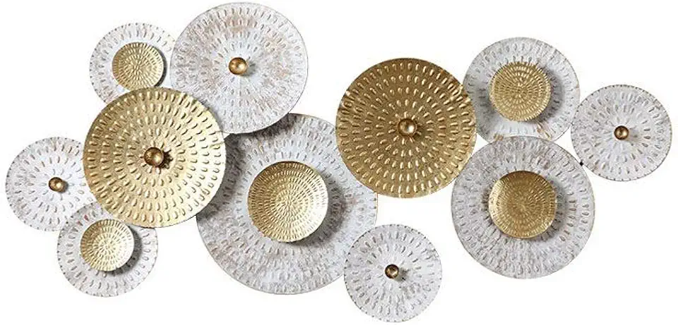 Wall Decor Golden and White Round Lotus Leaf Wrought Iron Wall Decoration Abstract Sculpture Home
