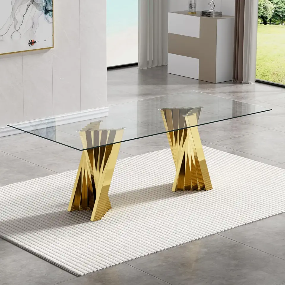 Luxury Glass Dining Table for 6-8 Gold 70