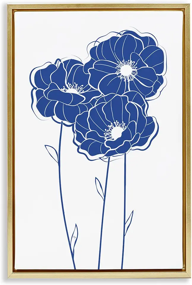 Stupell Industries Simple Blue Blooms Trio Gold Framed Floater Canvas Wall Art Design by Martina Pavlova, 21 x 31