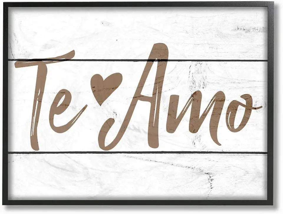 The Stupell Home Décor Collection Rustic Minimal Te Amo White Planked Spanish Typography Black Framed Wall Art, 24x30, Multi-Color