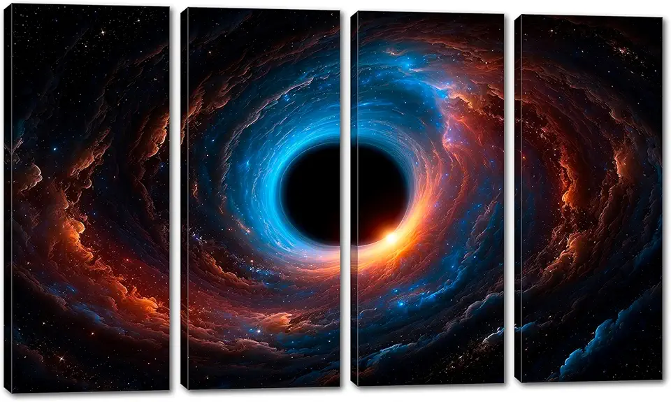 80 x 50 TOTAL - Womhole Canvas Wall Art galactic black hole Print cool wall art, boys room decor - 4 Panel Split
