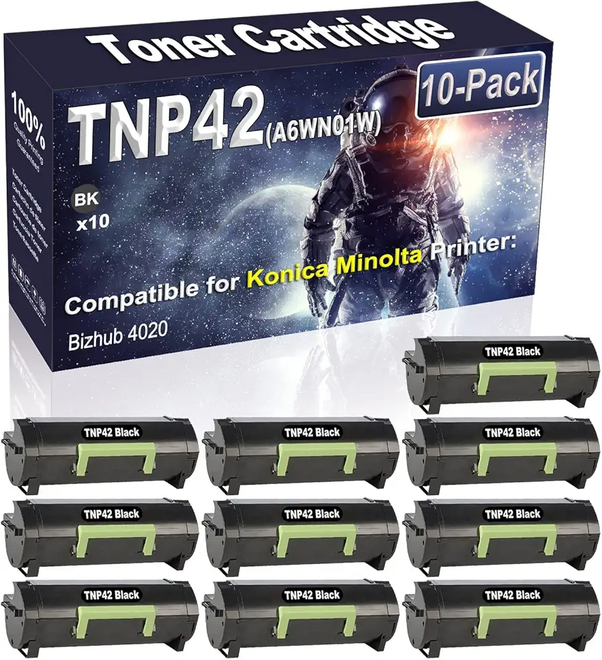 10-Pack (Black) Compatible High Yield TNP42 TNP-42 (A6WN01W) Imaging Toner Cartridge Use for Konica Minolta Bizhub 4020 Printer (20,000 Pages)