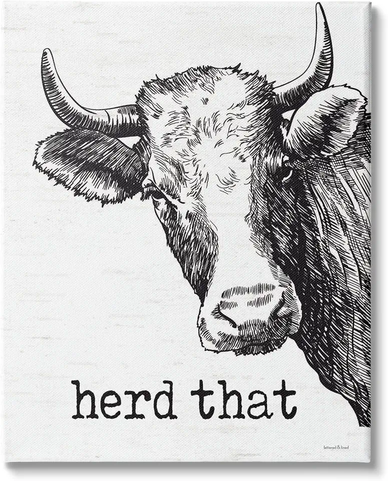 Stupell Industries Herd That Phrase Rustic Longhorn Cattle Portrait Canvas Wall Art, 30 x 40, Grey