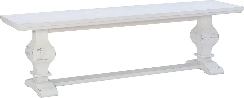 Powell Sophia Distressed White Pedestal Backless Dining Bench