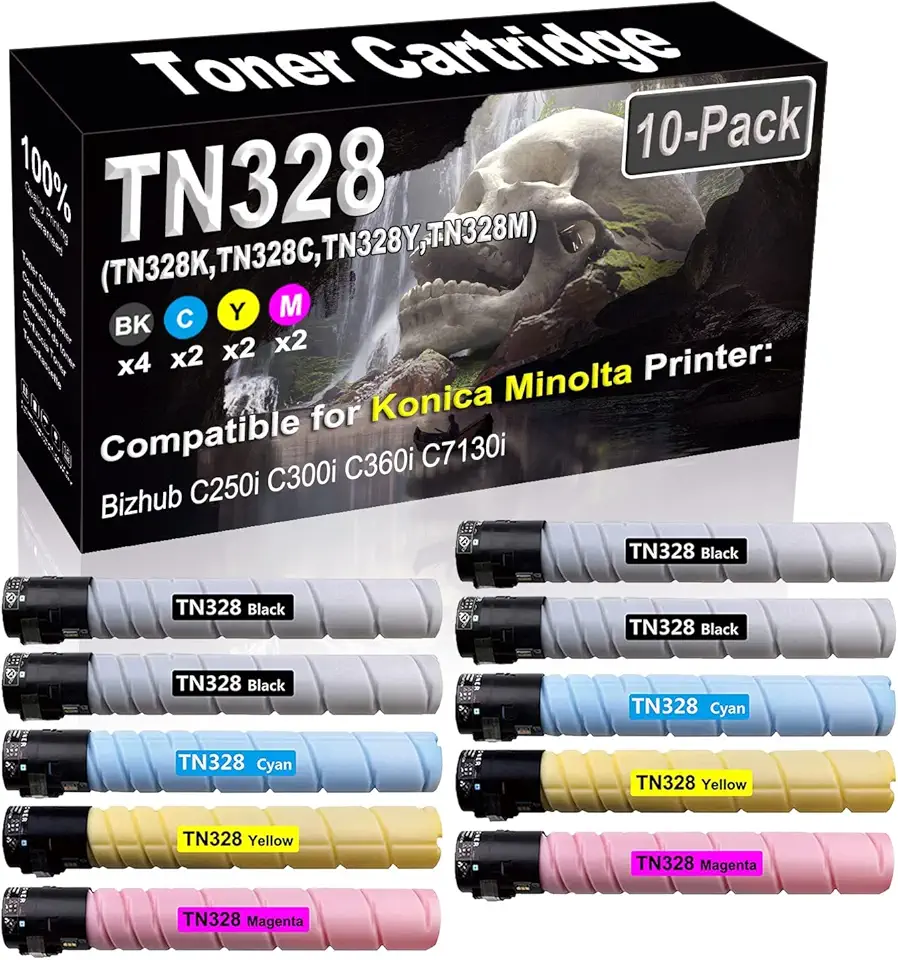 10-Pack (4BK+2C+2Y+2M) Compatible High Yield TN328 TN-328 | TN328K TN328C TN328Y TN328M Imaging Toner Cartridge use for Konica Minolta Bizhub C250i C300i C360i C7130i Printer