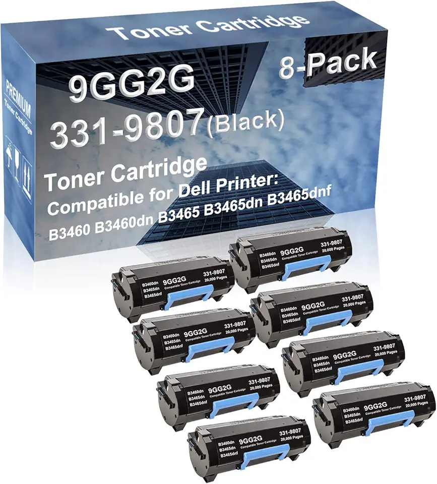 8-Pack Compatible High Yield B3465 B3465dn Printer Cartridge Replacement for Dell 331-9807 (9GG2G) Toner Cartridge (Black)