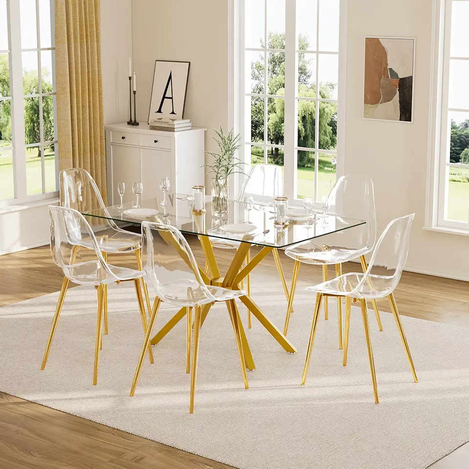 Baysitone 7 Piece Glass Dining Table Set, 47