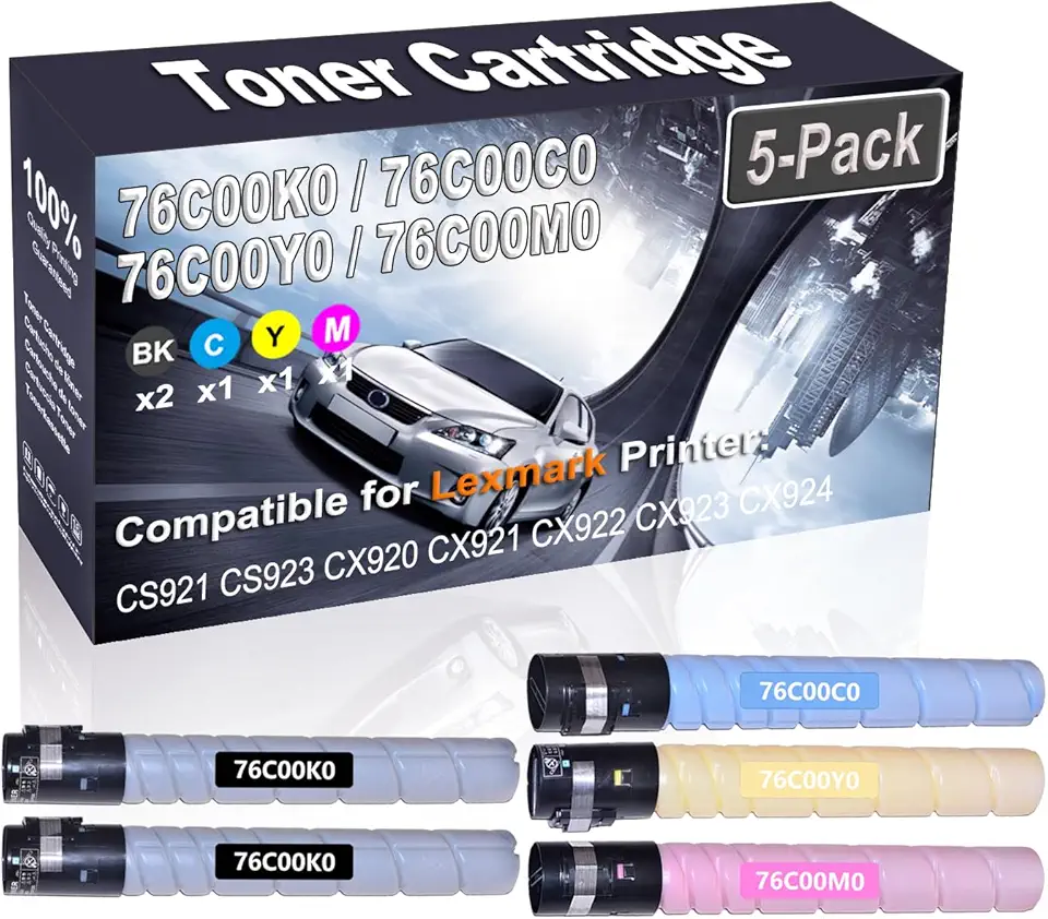 5-Pack (2BK+C+Y+M) Compatible High Yield 76C00K0 76C00C0 76C00Y0 76C00M0 Printer Toner Cartridge use for CS921 CS923 CX920 CX921 CX922 CX923 CX924 Printers