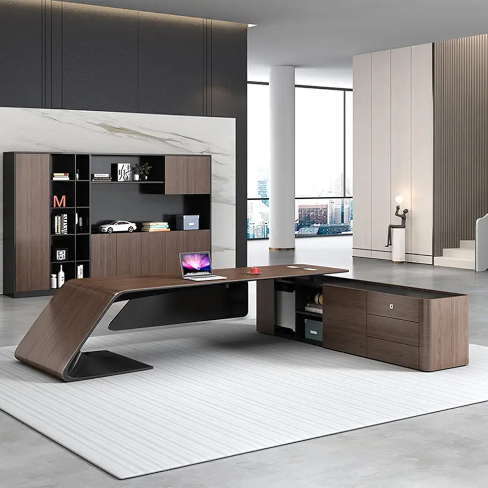 OUDINI Luxury Office Desk Writing Study Desk Computer Desk Extra Large Workstation Business Furniture Set with Power Outlets, 2.2m