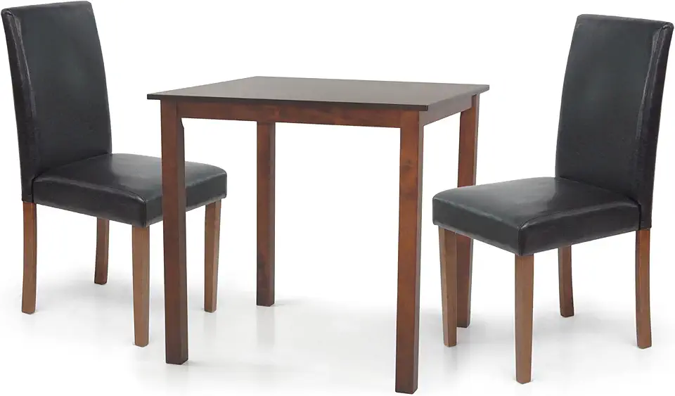 Dining Kitchen Set of 3 Classic Square Table and 2 Chairs Fallabella Solid Wooden Padded Seat Medium Brown