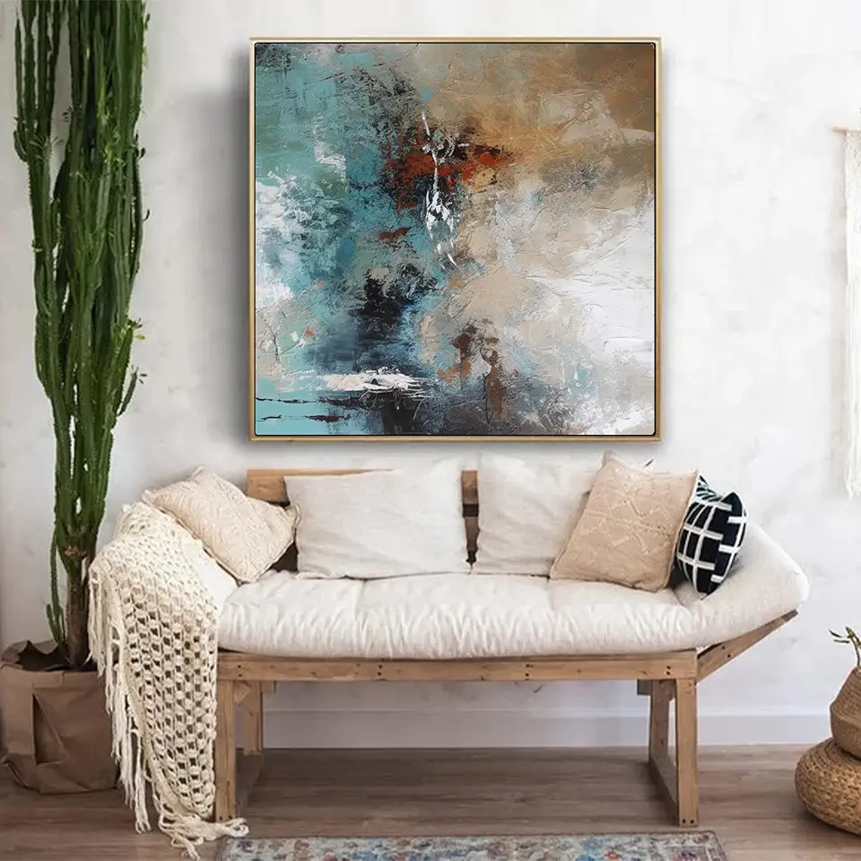 Light Brown Abstract Oil Painting,Canvas Art,Minimalist Wall Art,Modern Room Wall Decor,Fine Artwork,Unstretched,Frameless,(183X183cm) 72X72Inches