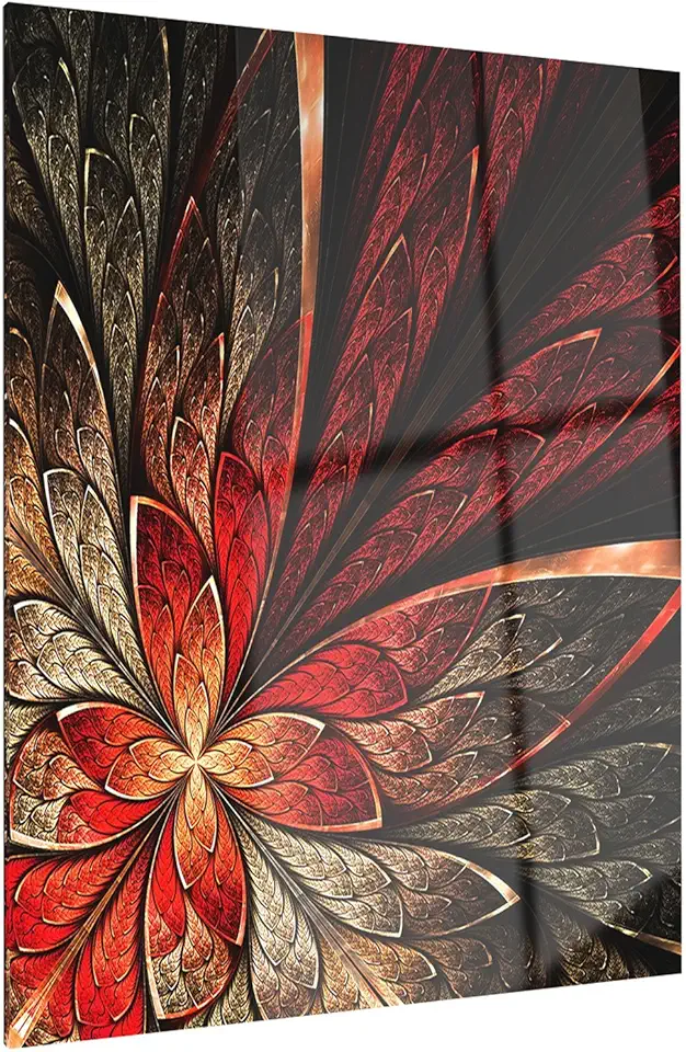 Designart Fractal Flower in Yellow and Red-Floral Metal Wall Art-MT6756-12x28, 12x28