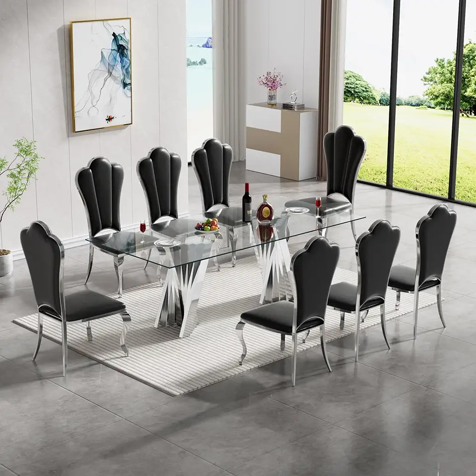 Pvillez 9 Piece Dining Table Set, Kitchen Dining Table Set for 8 with 70