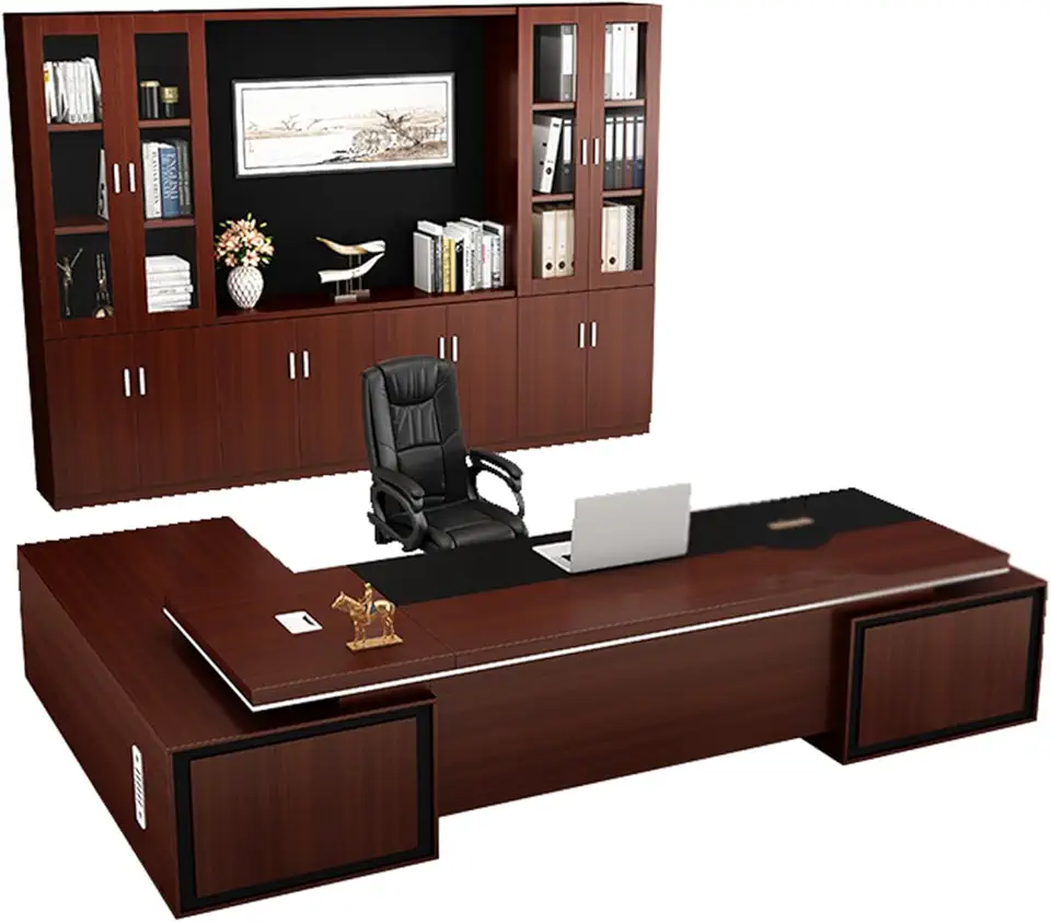 OUDINI Wooden Office Desk with Thickened Frame and Board Table Top Computer Desk Office Executive Desk Stand Up Desk for Home Office, 2.2m