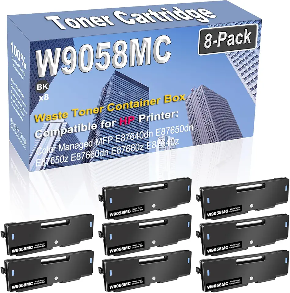 8-Pack Compatible High Capacity W9058MC Waste Toner Container Box use for HP Color Managed MFP E87640dn E87650dn E87650z E87660dn E87660z E87640z Toner Cartridge (Black)