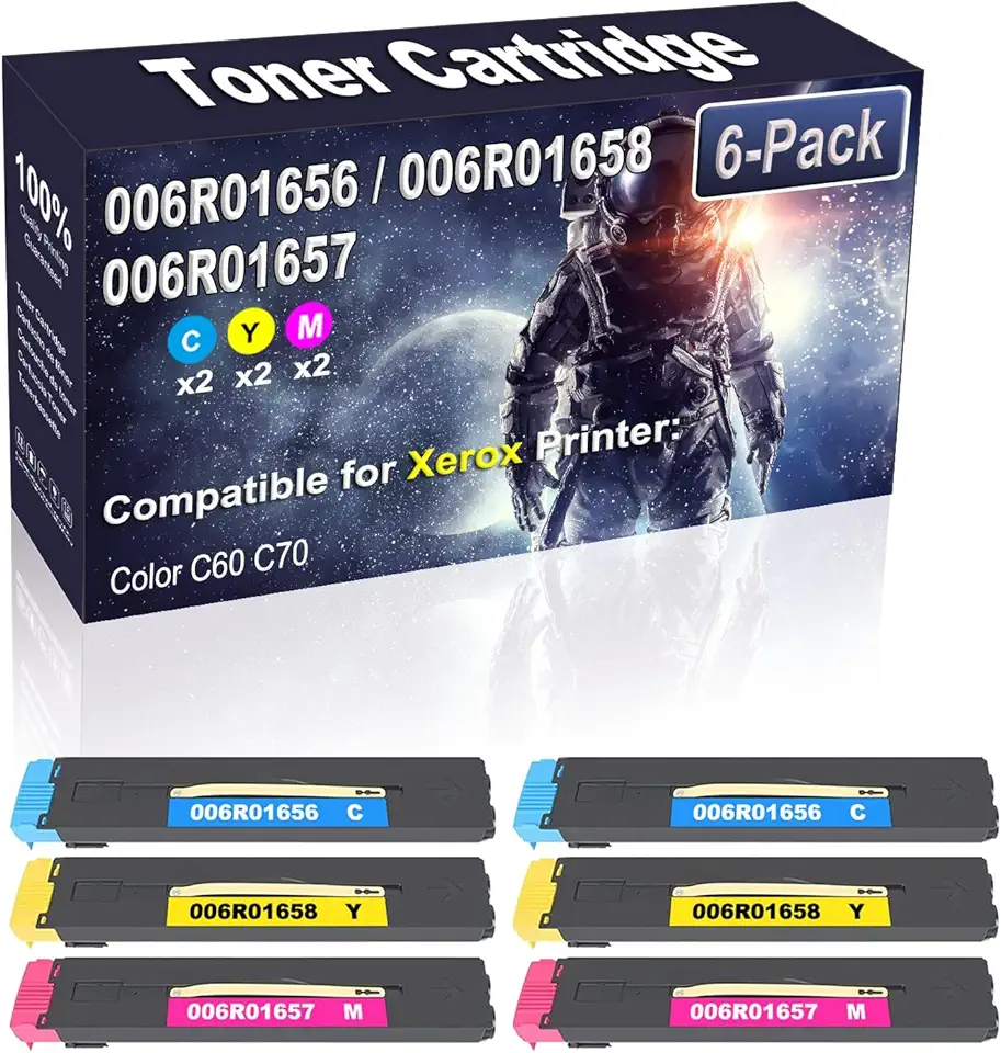 6-Pack (2C/2Y/2M) Compatible 006R01656 006R01658 006R01657 Laser Toner Cartridge Replacement for Color C60 C70 Printer