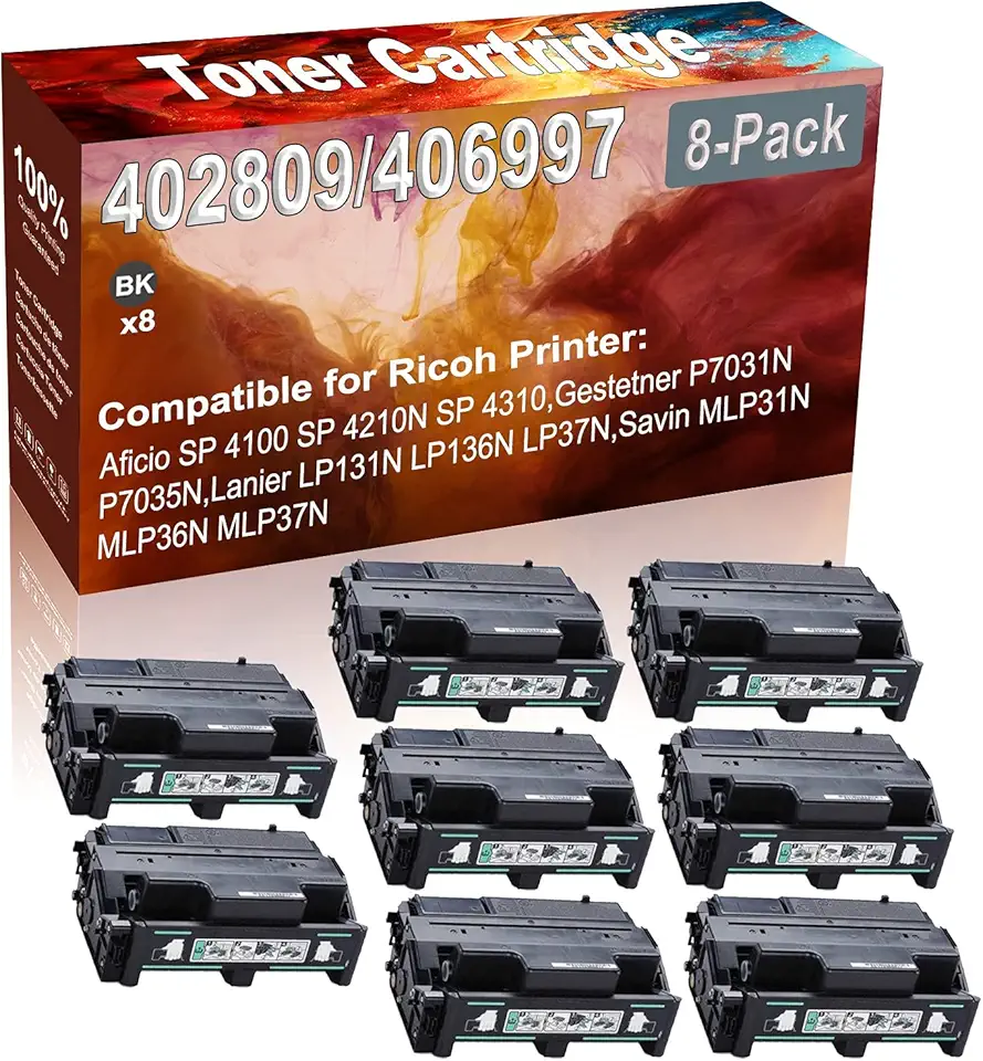 8-Pack (Black) Compatible 402809/406997 Printer Toner Cartridge (High Capacity) fit for Ricoh Aficio SP 4100 SP 4210N SP 4310 P7031N P7035N LP131N LP136N LP37N Printer