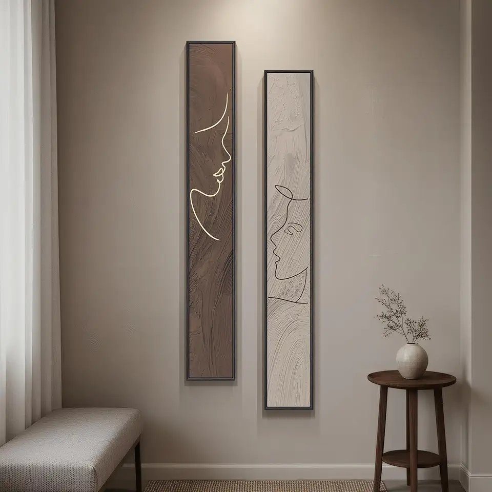 Large Framed Long Narrow Vertical Neutral Abstract Wall Art Set, 2 Piece Beige Brown Modern Canvas Prints Paintings Artwork for Walls-Minimalist Pictures for Entryway Hallway Living Bedroom Wall Decor