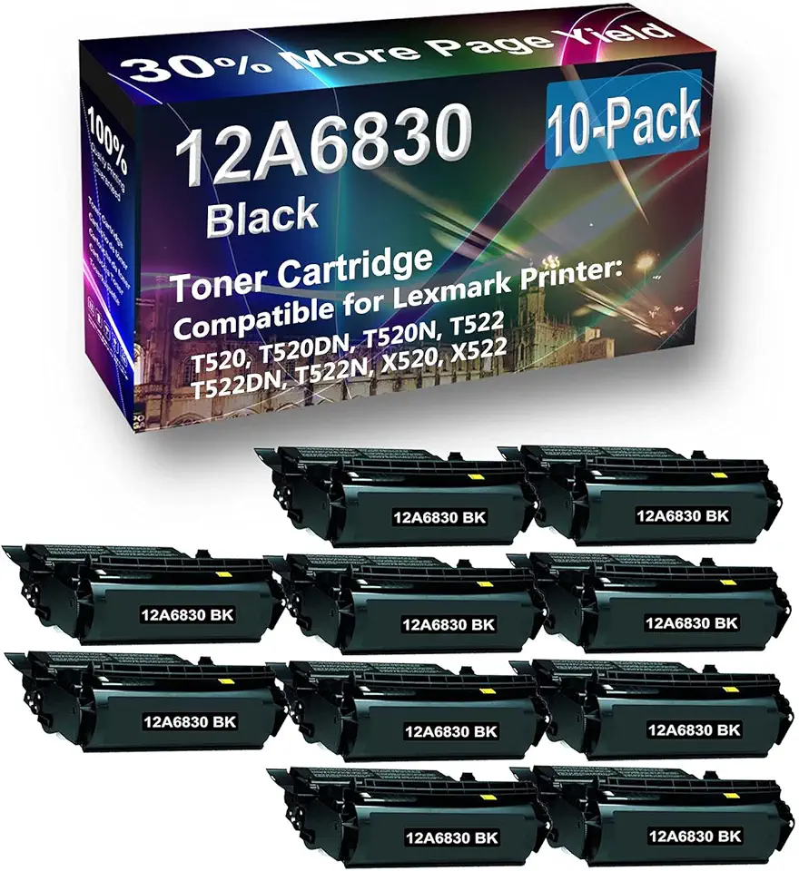 10-Pack Compatible High Capacity 12A6830 Toner Cartridge use for T520, T520DN, T520N, T522 Printer (Black)