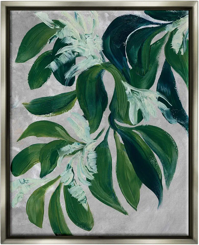 Stupell Industries Painterly Green Plant Leaves Framed Floater Canvas Wall Art, Design by Blursbyai