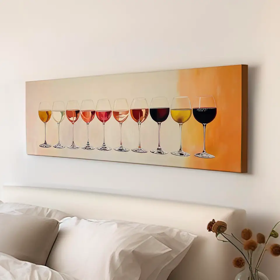 My Sweet Hideout Wine Glasses Above Bed Wall Art Cottagecore, Panoramic Restaurant Canvas Print, Wine Cellar Long Horizontal Canvas Art 30x90