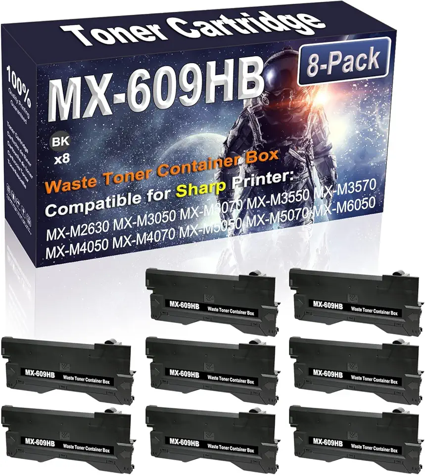 8-Pack (Black) Compatible High Yield MX-609HB MX609HB Waste Toner Container Box Use for Sharp MX-M2630 MX-M3050 MX-M3070 MX-M3550 MX-M3570 MX-M4050 MX-M4070 MX-M5050 Printer (100,000 Pages)