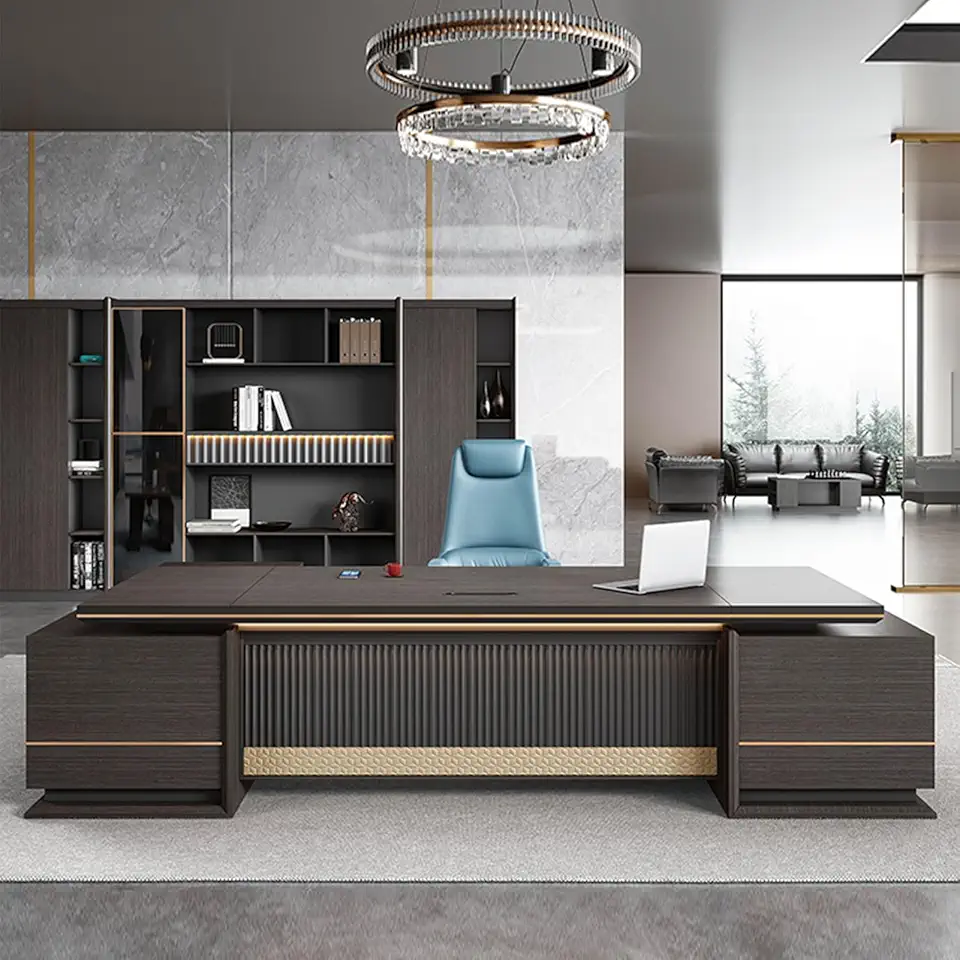 YZABEL L Shaped Executive Office Desk with File Drawers and Cable Management, 94