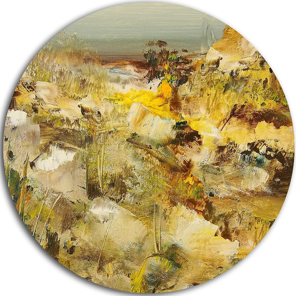 Designart Yellow Stones Heavily Textured-Landscape Painting Large Metal Wall Art-Disc of 23, 23'' H x 23'' W x 1'' D 1P