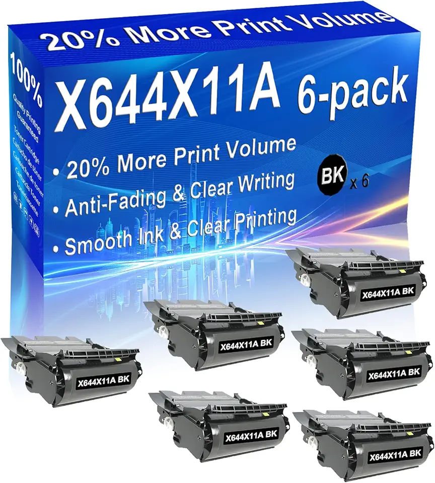 6-Pack (Black) Compatible X642e, X644e, X646dte, X646e, X646ef Laser Toner Cartridge (High Capacity) Replacement for X644X11A Printer Toner Cartridge