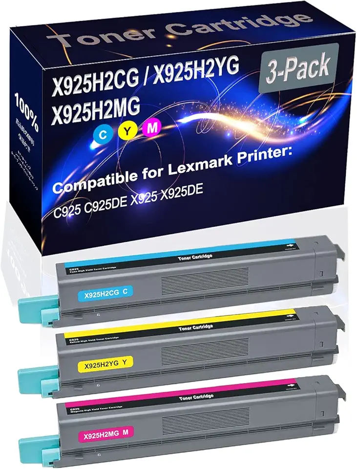 3-Pack (C+Y+M) Compatible C925 C925DE X925 X925DE Laser Toner Cartridge (High Capacity) Replacement for X925H2CG X925H2YG X925H2MG Printer Toner Cartridge