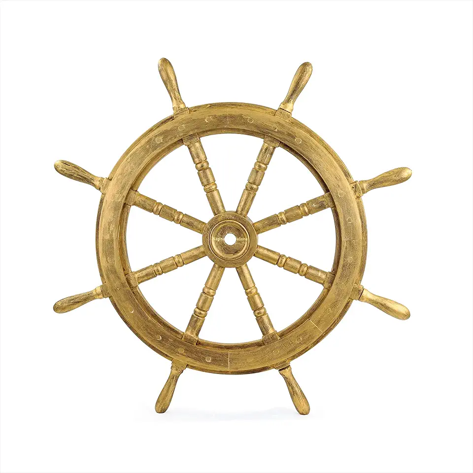 Nagina International Classic Antique Golden Pirate's Boat Ship Wheel | Wall Decor | Sea Gift (72 Inches)