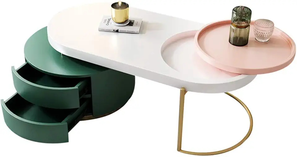 Living Room Combination Tea Table Storage Round Furniture with Drawers Laptop Table (Color : White, Size : 105 * 41 * 54cm) (Color : White, Size : 105 * 41 * 54cm)