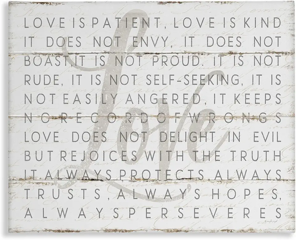 Stupell Industries Love Is Patient Grey on White Planked Look, Designed By Jennifer Pugh, 40 x 30, Canvas Wall Art